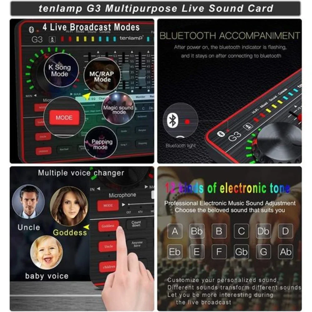 Podcast Microphone SoundCard Kit,Professional Studio Condenser Mic&G3 Live Sound